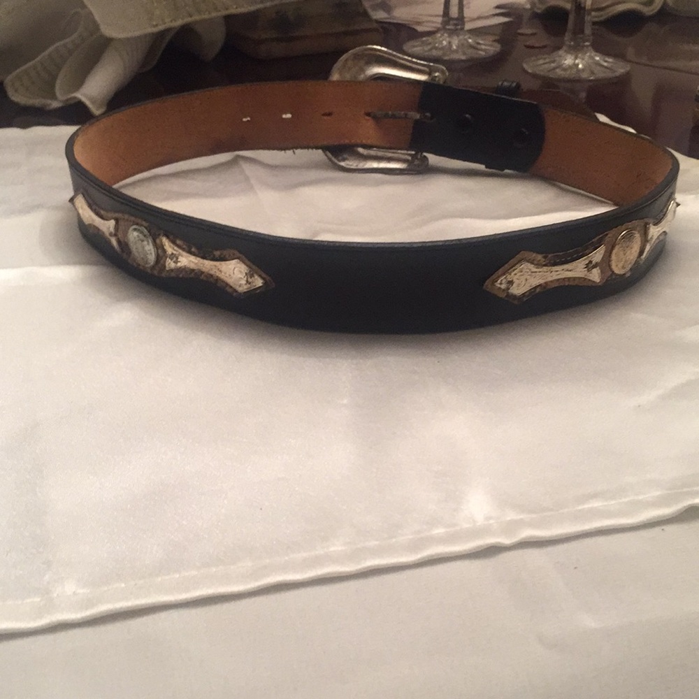 Black leather and snake skin belt - Picture 6 of 8